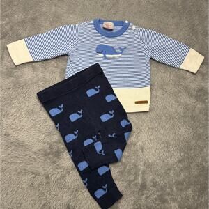 Sprout Knit Whale Sweater and Pants Blue White Baby 0-3 Months 100% Cotton